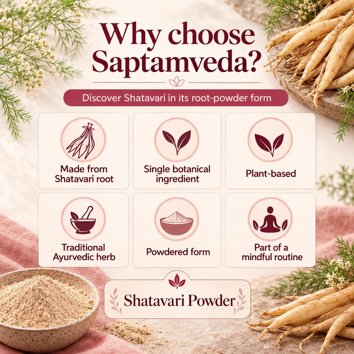 Saptamveda Shatavari Powder – Traditional Ayurvedic Herb for Women's Health & Daily Wellness | 100g Composite Tin