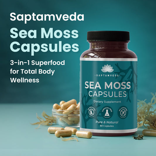 Saptamveda Irish Sea Moss Capsules - Immune Support with Bladderwrack, Burdock & Turmeric, 500mg