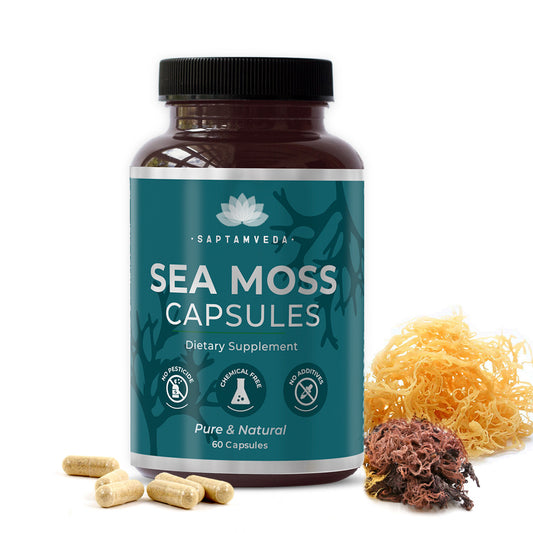 Saptamveda Irish Sea Moss Capsules - Immune Support with Bladderwrack, Burdock & Turmeric, 500mg