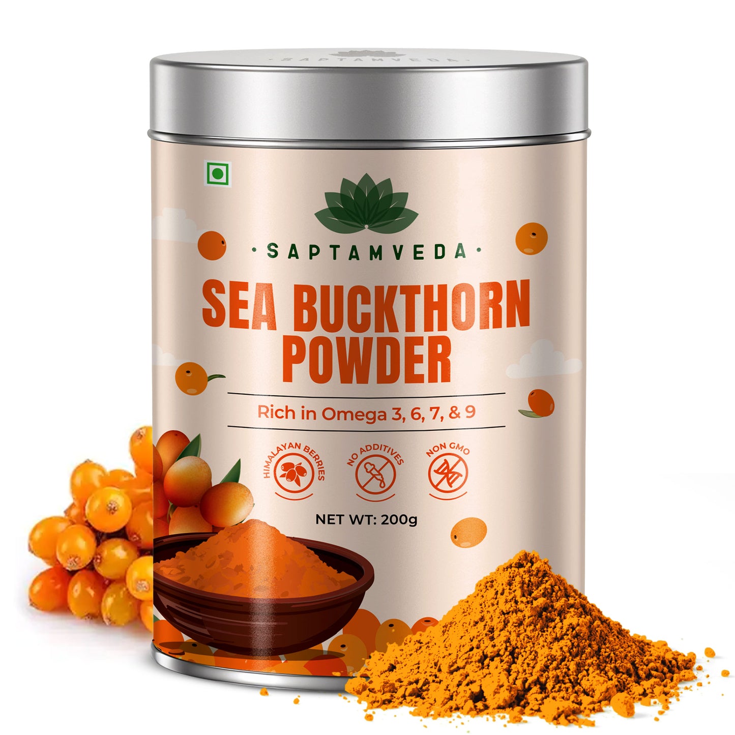 Saptamveda Organic Sea Buckthorn Powder | Himalayan Superberry for Immunity, Skin & Heart Health