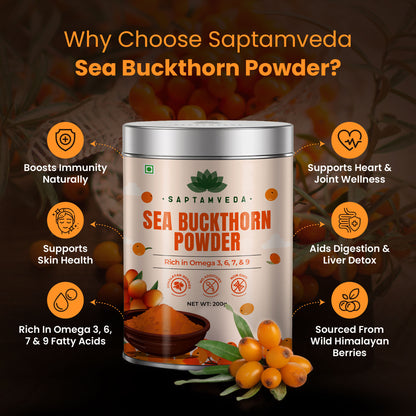 Saptamveda Organic Sea Buckthorn Powder | Himalayan Superberry for Immunity, Skin & Heart Health