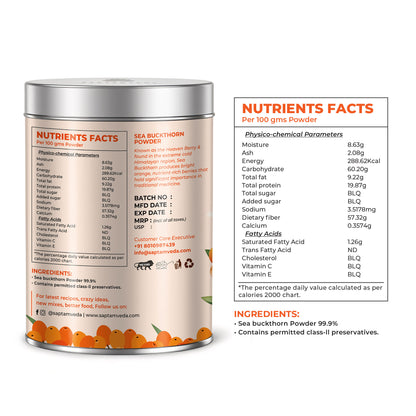 Saptamveda Organic Sea Buckthorn Powder | Himalayan Superberry for Immunity, Skin & Heart Health