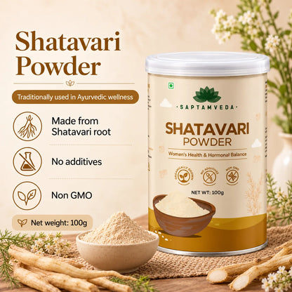 Saptamveda Shatavari Powder – Traditional Ayurvedic Herb for Women's Health & Daily Wellness | 100g Composite Tin