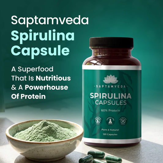 Saptamveda Spirulina Capsules - Protein-Rich Organic Superfood for Energy, Immunity & Detox, 2000mg