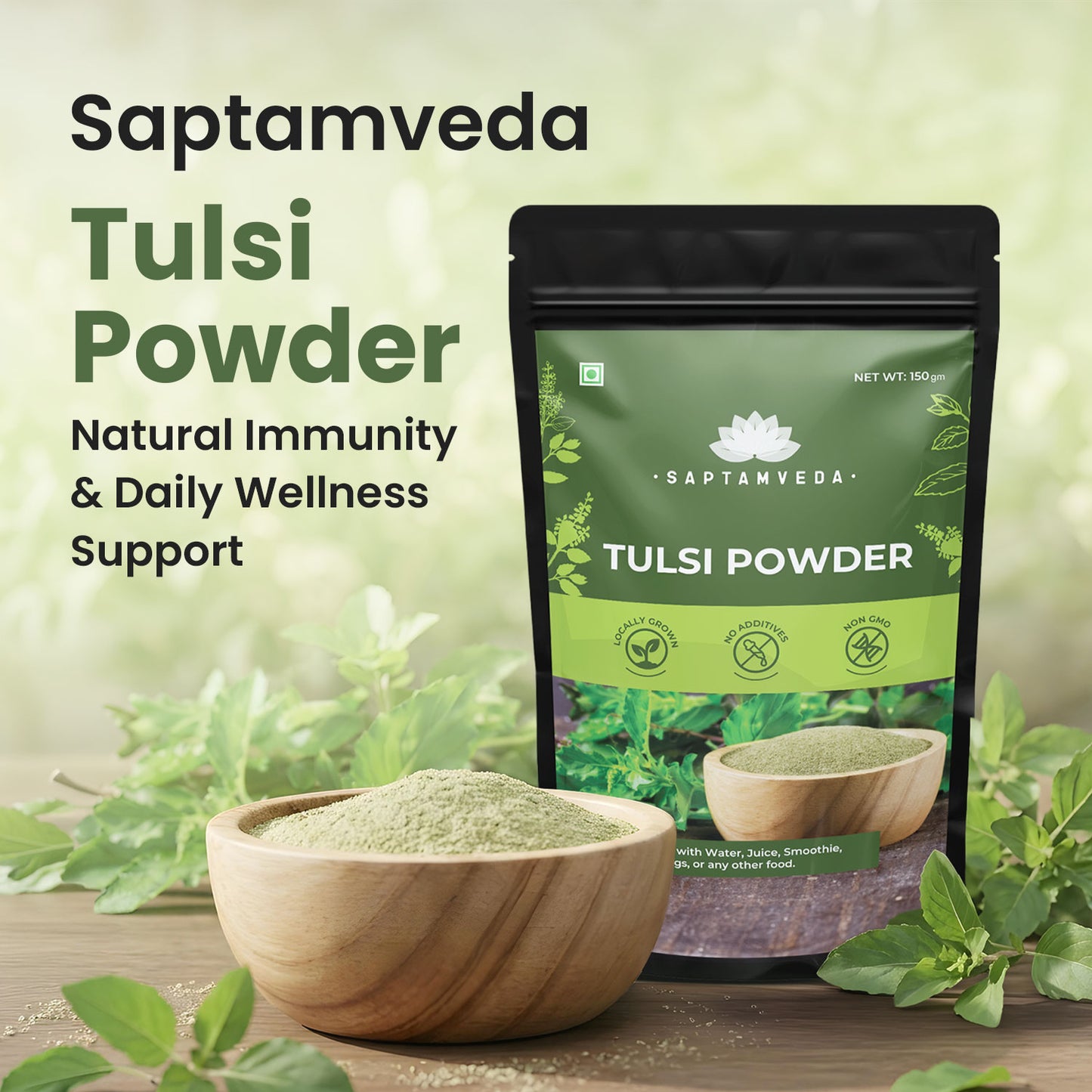 Organic Tulsi Powder - Stress Relief & Immune Boost, 150g