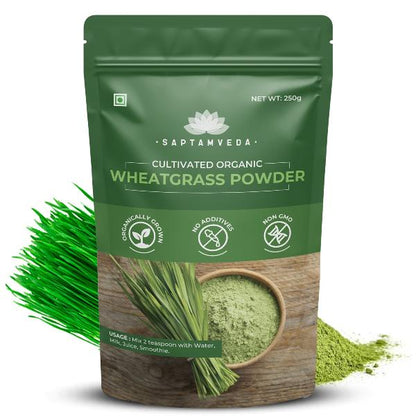 Saptamveda Wheatgrass Juice Powder – Organic Superfood for Detox, Energy & Immunity – Rich in Chlorophyll, Antioxidants & Nutrients, Non-GMO, Vegan