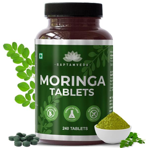 Saptamveda Organic Moringa Tablets – 500mg Each | Aids in Weight Management | Metabolism Booster | Protein Rich Organic Superfood for Energy, Immunity & Nutritional Support