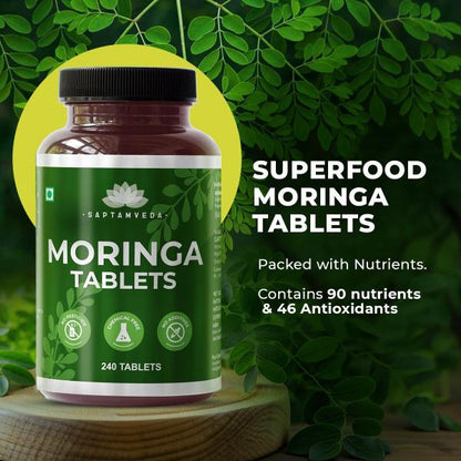 Saptamveda Organic Moringa Tablets – 500mg Each | Aids in Weight Management | Metabolism Booster | Protein Rich Organic Superfood for Energy, Immunity & Nutritional Support