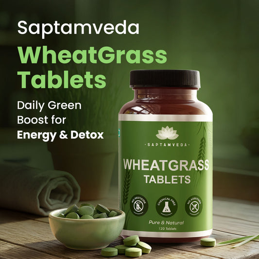 Saptamveda Organic Wheatgrass Tablets - Detox, Energy & Immunity Boost, 500mg Each