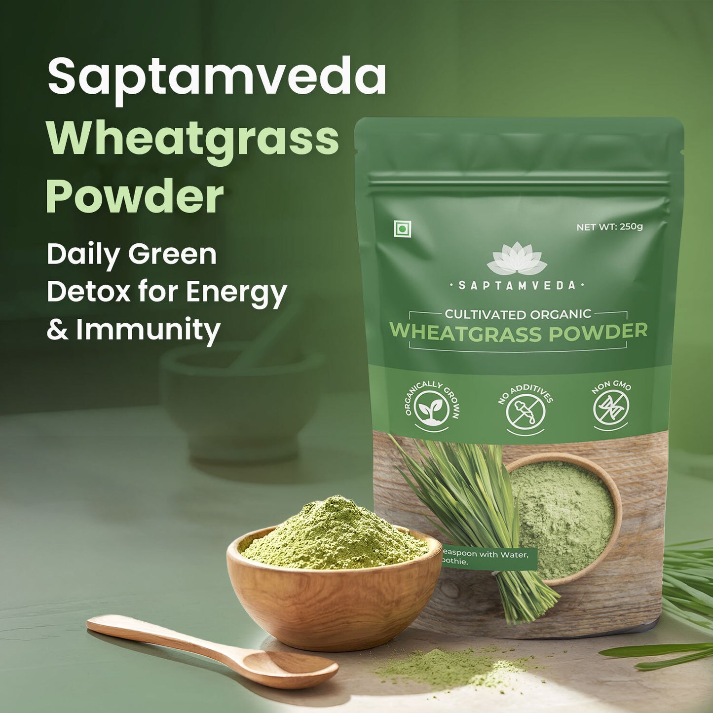 Saptamveda Wheatgrass Juice Powder - Detox & Immunity Boost