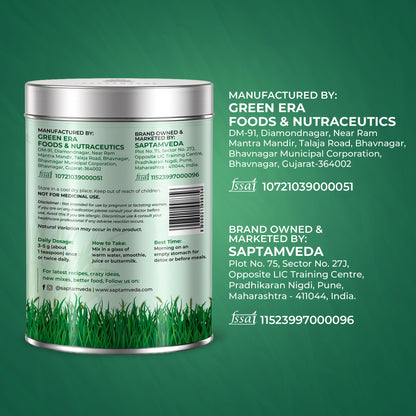 Saptamveda 100% Pure Wheatgrass Powder | Rich in Chlorophyll & Antioxidants | 200g Tin