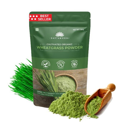 Saptamveda Wheatgrass Juice Powder – Organic Superfood for Detox, Energy & Immunity – Rich in Chlorophyll, Antioxidants & Nutrients, Non-GMO, Vegan