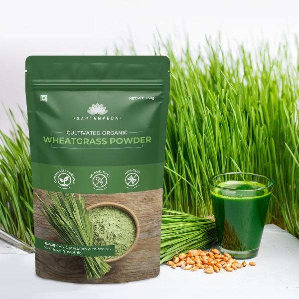 Saptamveda Wheatgrass Juice Powder – Organic Superfood for Detox, Energy & Immunity – Rich in Chlorophyll, Antioxidants & Nutrients, Non-GMO, Vegan