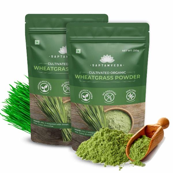 Saptamveda Wheatgrass Juice Powder – Organic Superfood for Detox, Energy & Immunity – Rich in Chlorophyll, Antioxidants & Nutrients, Non-GMO, Vegan