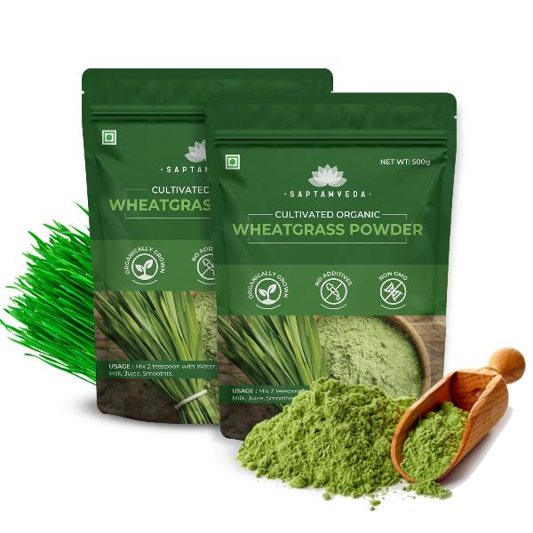 Saptamveda Wheatgrass Juice Powder – Organic Superfood for Detox, Energy & Immunity – Rich in Chlorophyll, Antioxidants & Nutrients, Non-GMO, Vegan