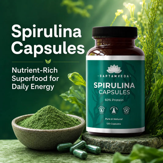 Saptamveda Spirulina Capsules - Protein-Rich Organic Superfood for Energy, Immunity & Detox, 2000mg