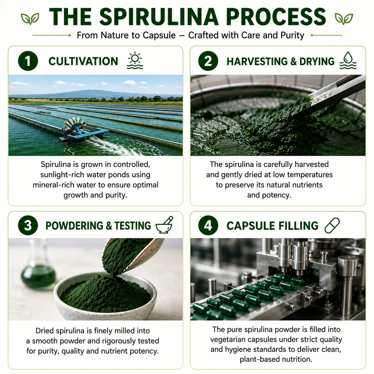 Saptamveda Spirulina Capsules - Protein-Rich Organic Superfood for Energy, Immunity & Detox, 2000mg