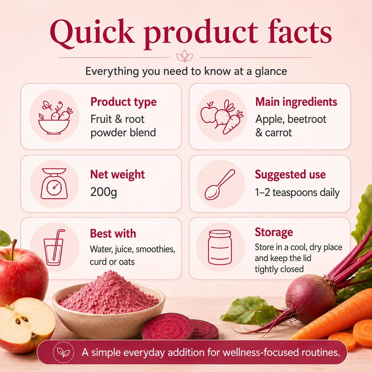 ABC Powder – Apple Beetroot Carrot | Natural Superfood for Detox, Glow & Energy | 200g Tin