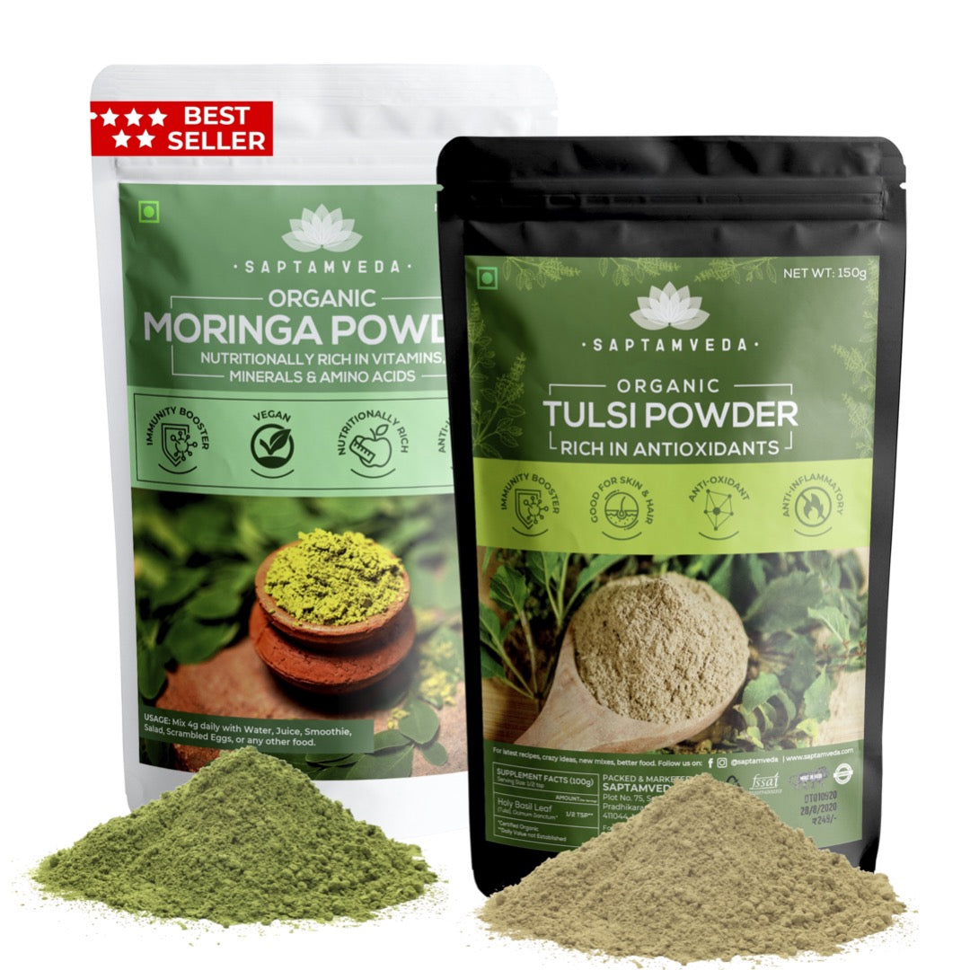 Tulsi and moringa herbal powders