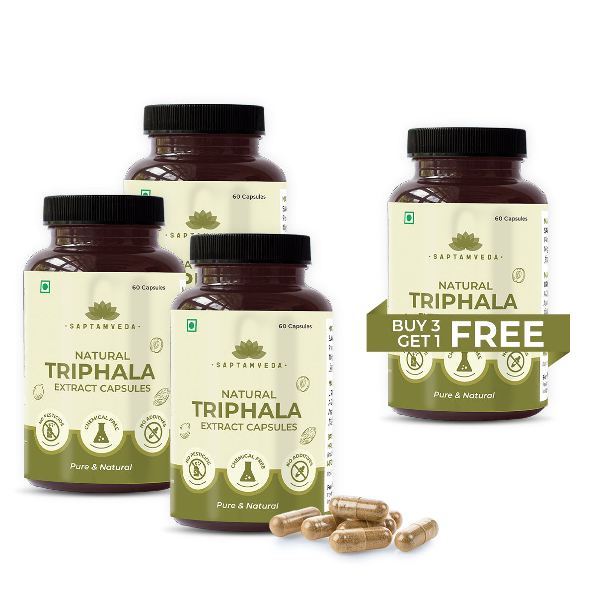 Natural Triphala Extract Capsules With Amla, Bhibhitaki & Haritaki Extract