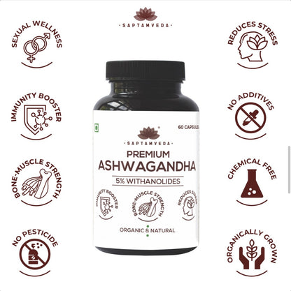 Ashwagandha Capsule with 5% Withanolides | 60 Capsules | 500mg each