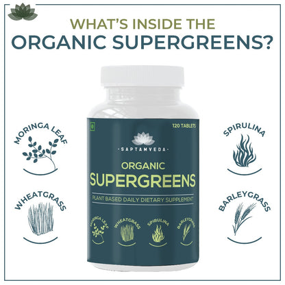Organic Supergreens Tablets Daily Natural Multivitamin With Spirulina, Barleygrass, Moringa & Wheatgrass 120 Tablets | 500mg each
