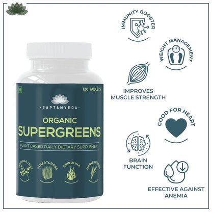 Organic Supergreens Tablets Daily Natural Multivitamin With Spirulina, Barleygrass, Moringa & Wheatgrass 120 Tablets | 500mg each